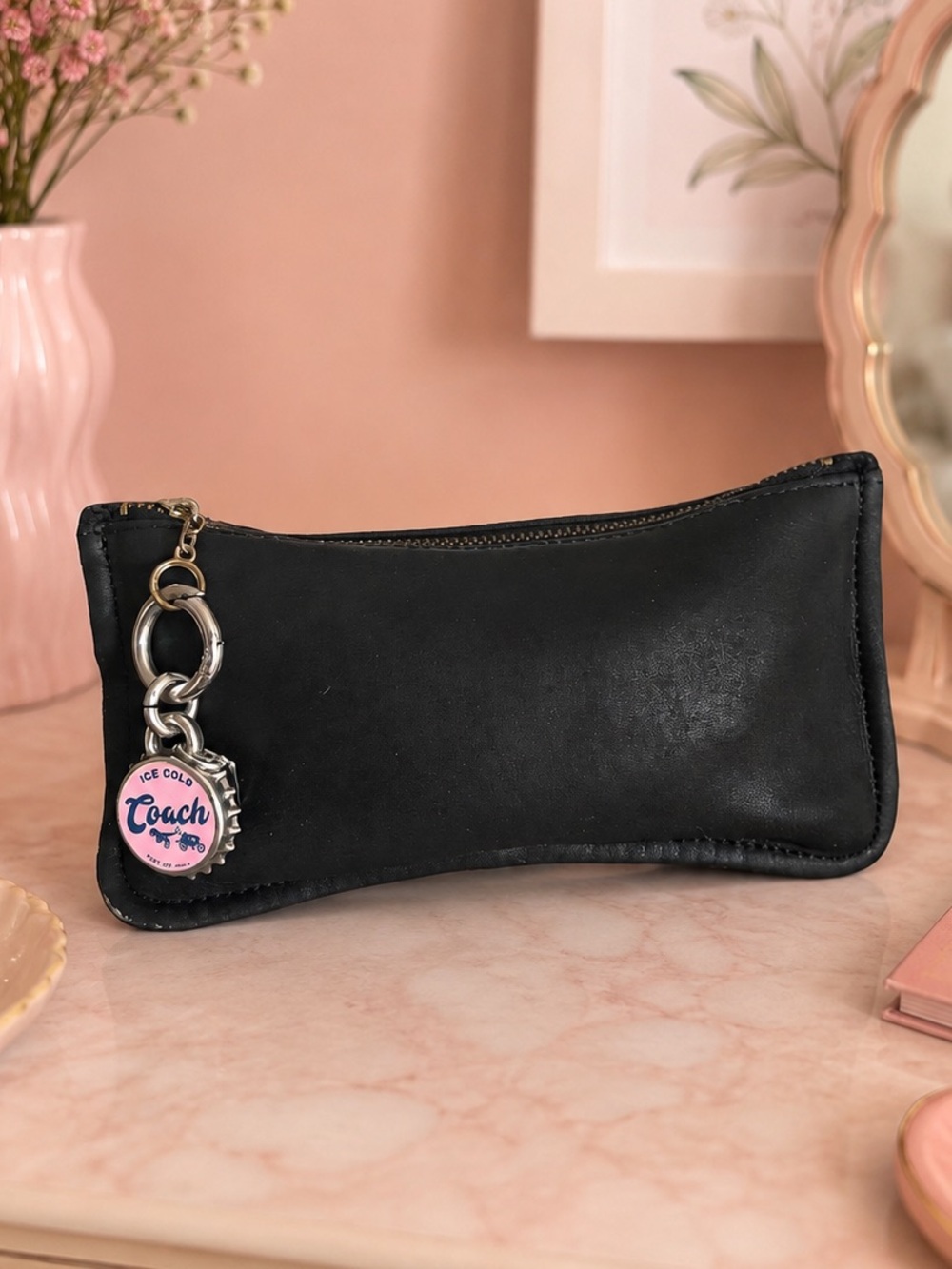 Vintage Coach Skinny Wallet Case Leather Makeup Bag Pouch Black Vintage # 7170